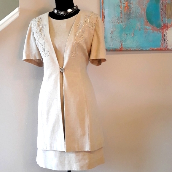 Vintage/Dawn Joy II/Tan/Embroidered/ Dress - Picture 7 of 11